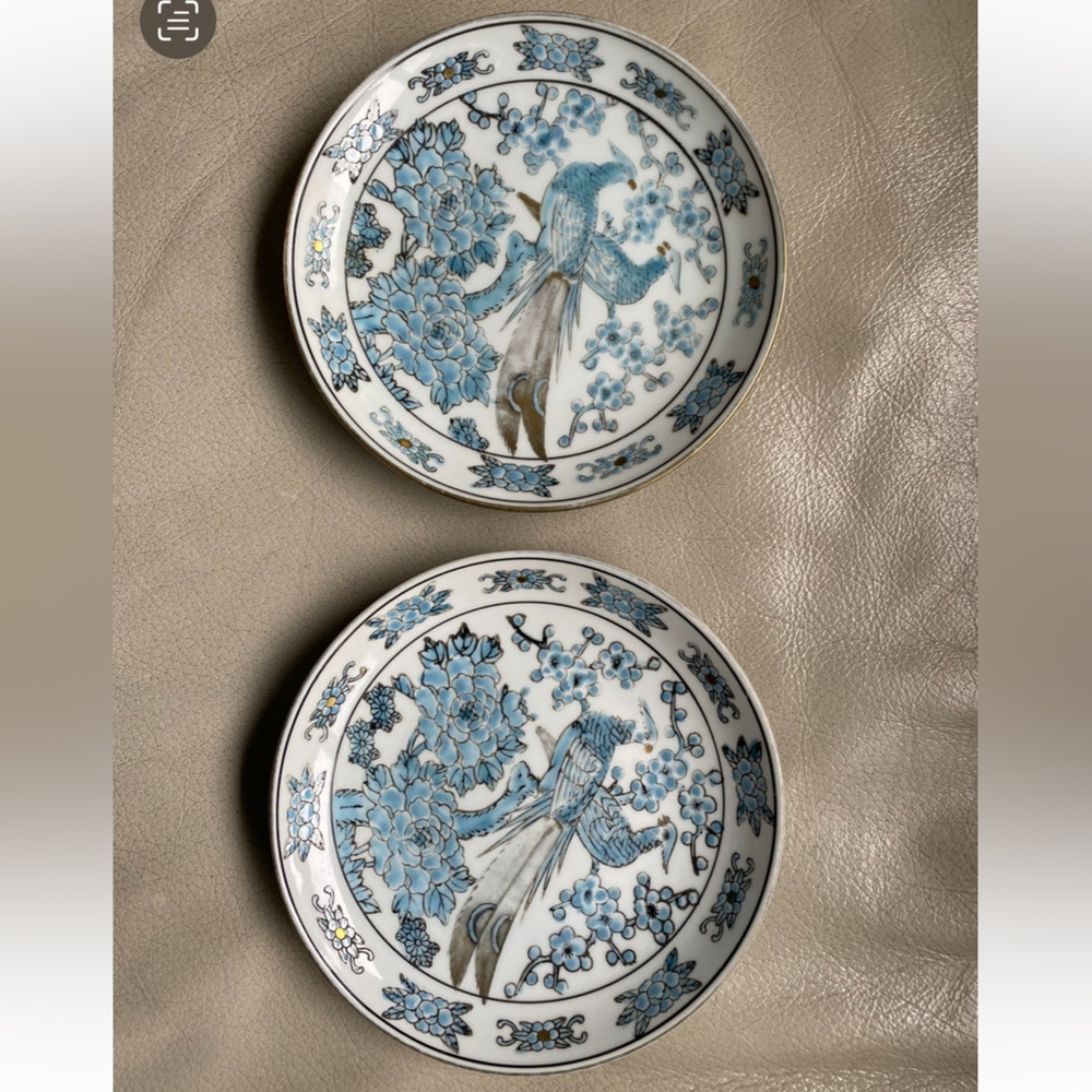 Vintage Gold Blue Imari Hand Painted Japanese Bird Saucer plate wall hang decor